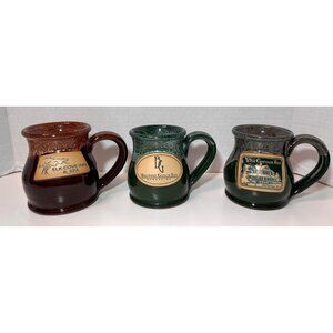 Deneen Pottery Lot of 3 Mugs Cozy Inns Brown Green Handmade USA Round